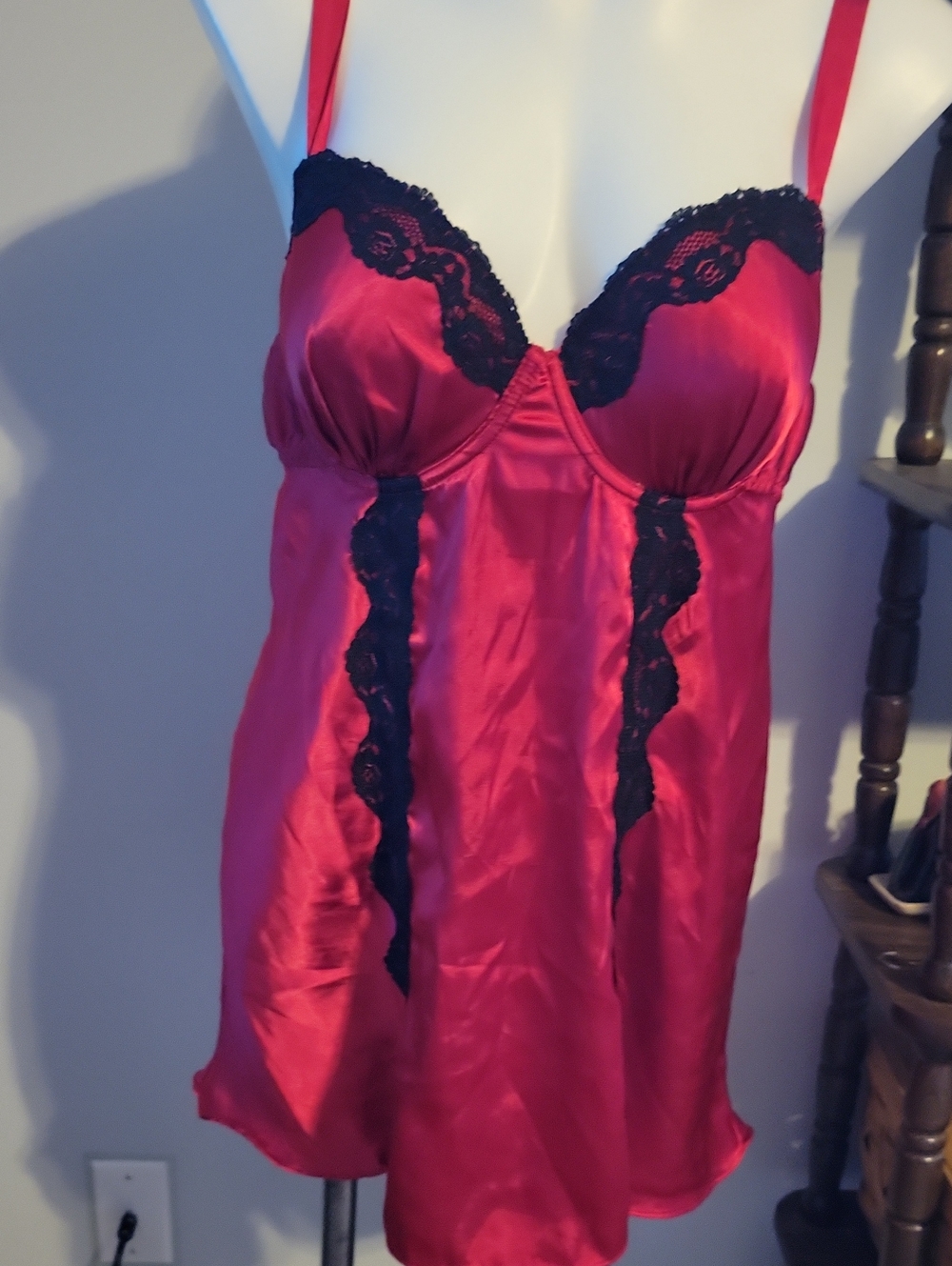 Raspberry Satin Lace Chemise Nightgown